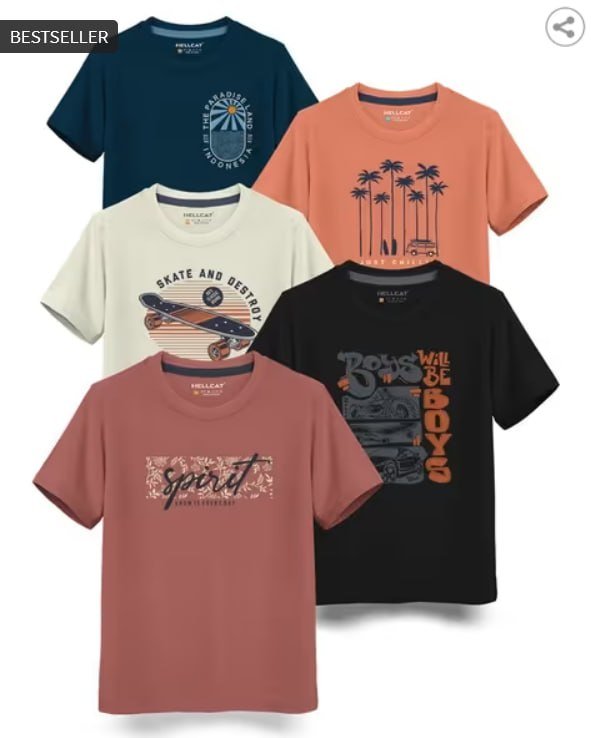 Hellcat Pack Of 5 Printed Crew-neck T-shirts 