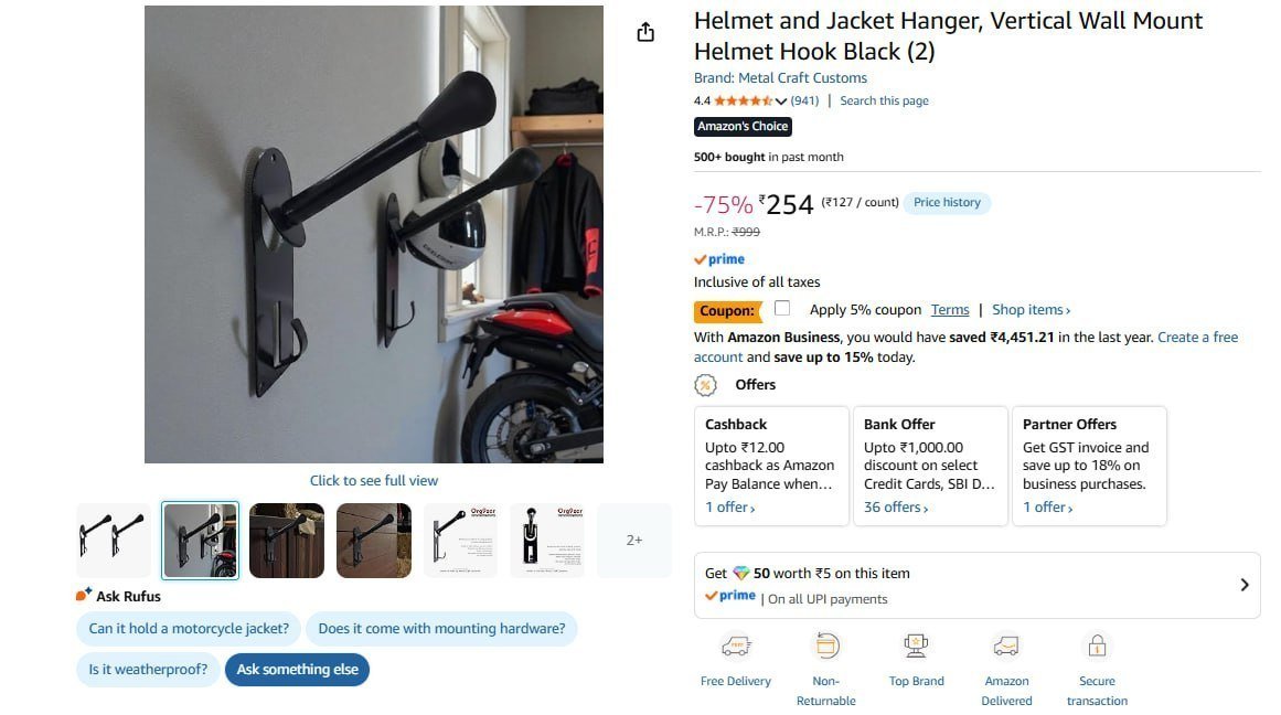 Helmet And Jacket Hanger Hook (2) 241