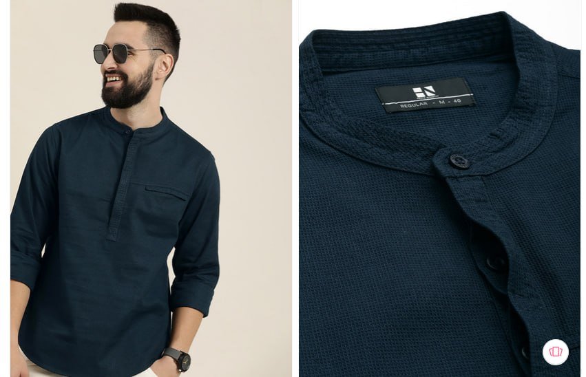 Here Now Men S Solid Cotton Short Kurta Aroun