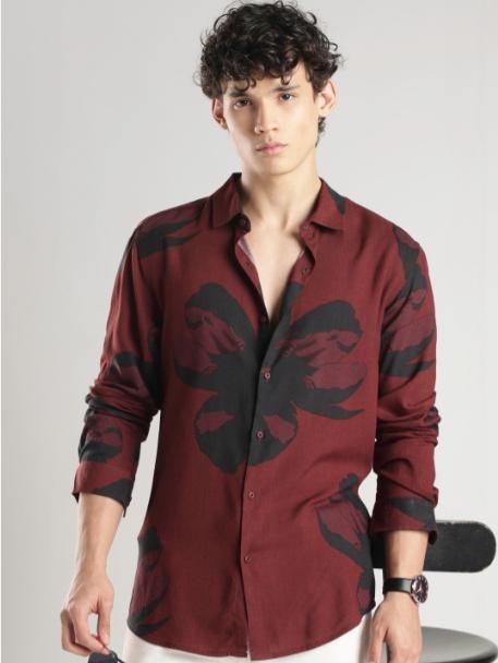 Here Now Men Slim Fit Floral Printed Casual S