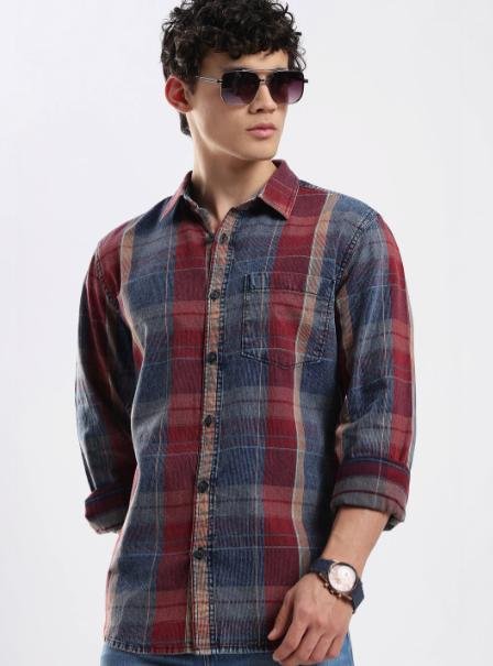 Here Now Men Slim Fit Tartan Checks Checked Casual