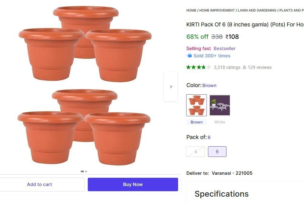 Home Decorative Plant Container Set Of 6 108