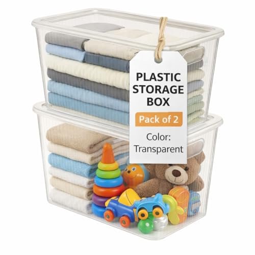 Homenu Plastic Storage Box With Lid Large Stackable Organizer Storage Box For