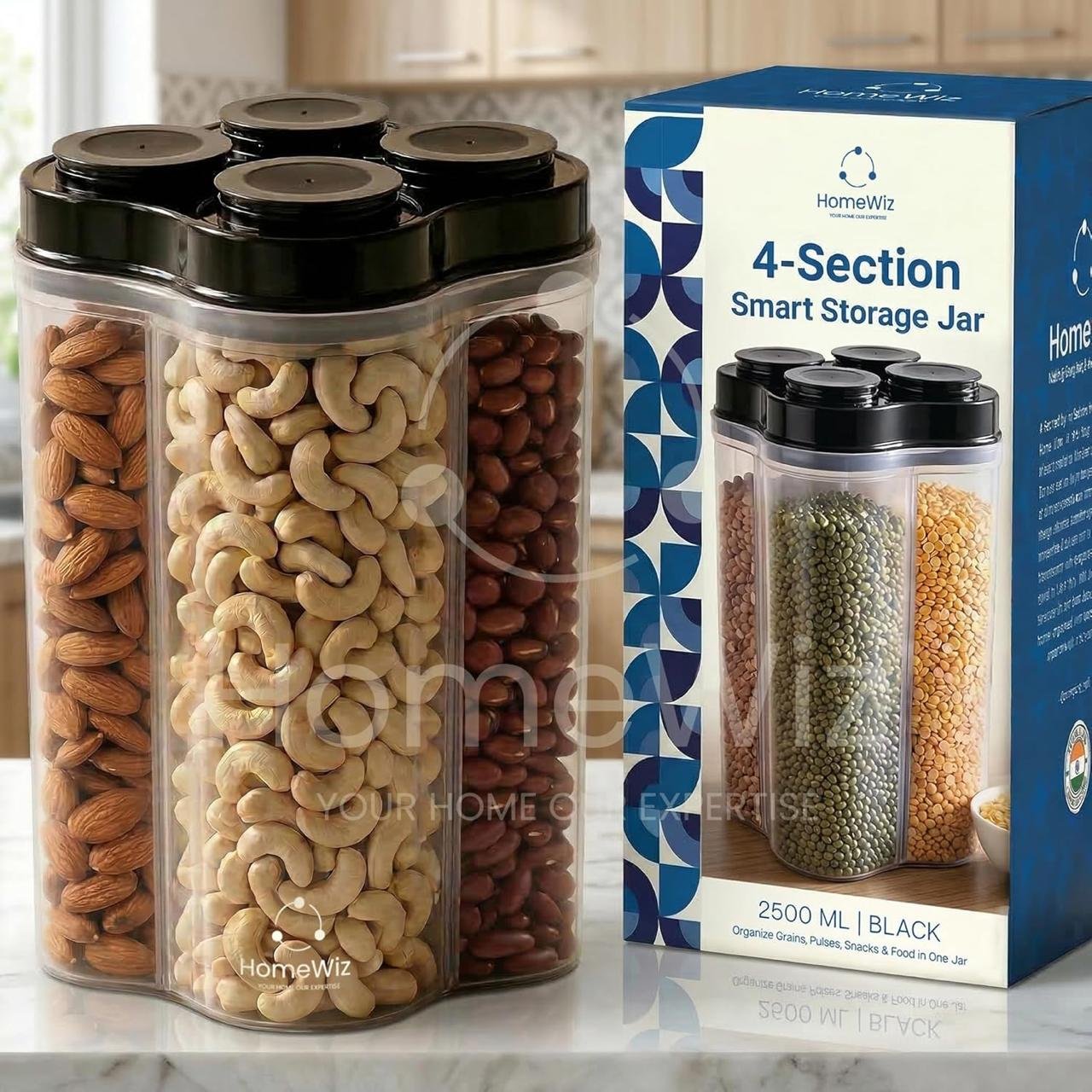 Homewiz Airtight 4 Section Kitchen Storage Bo