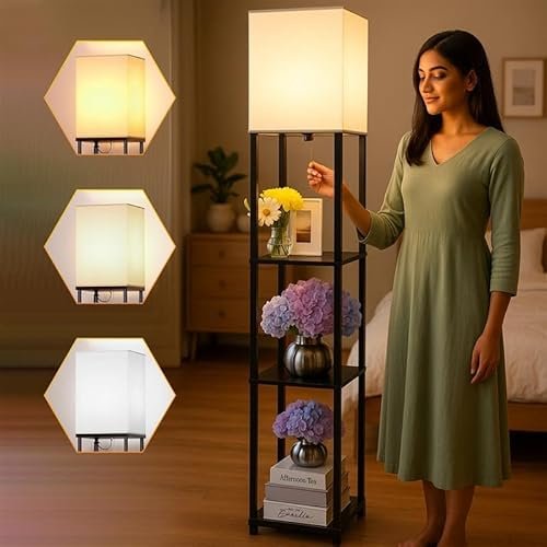 Homifly 4 Tier Metal Floor Lamp With Wooden S