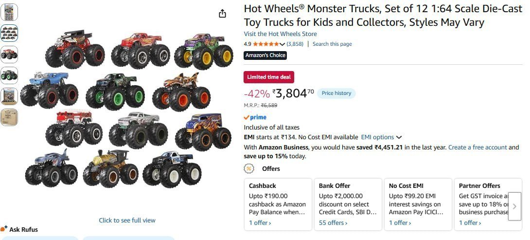Hot Wheels Monster Trucks (set Of 12) 3805 Regular