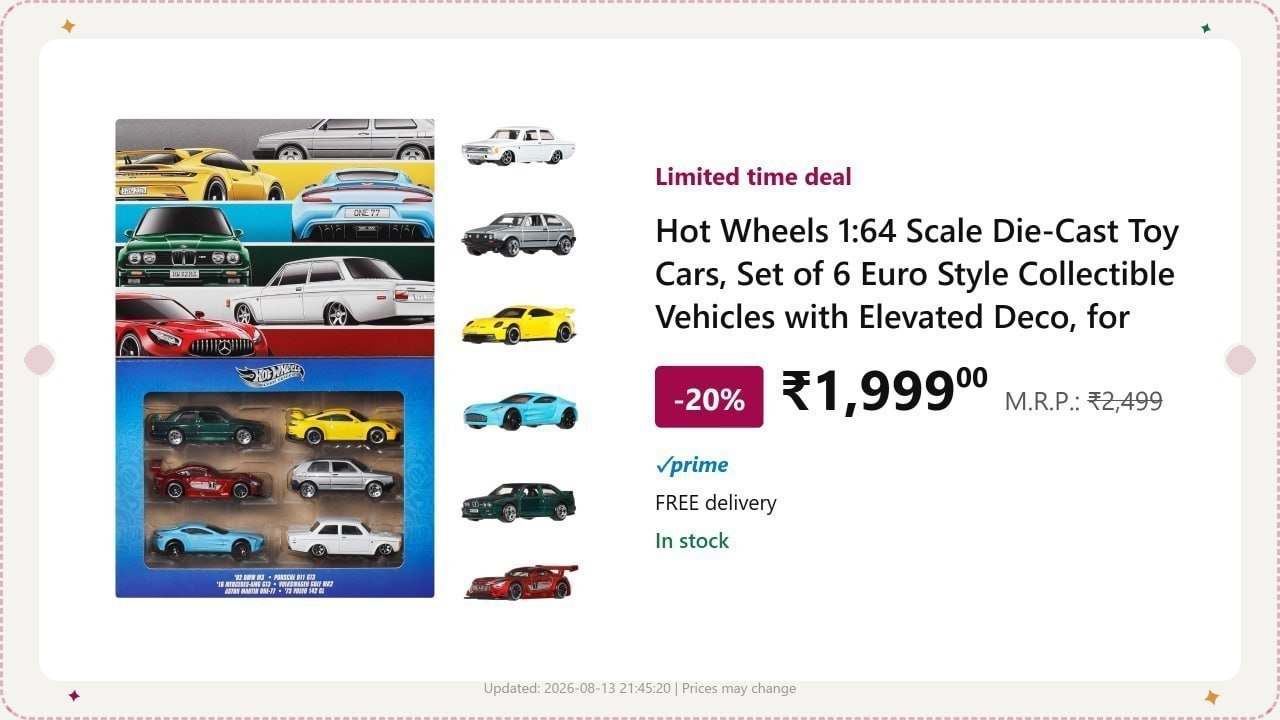 Hotwheels Set Of 6 Euro Car Set 1999