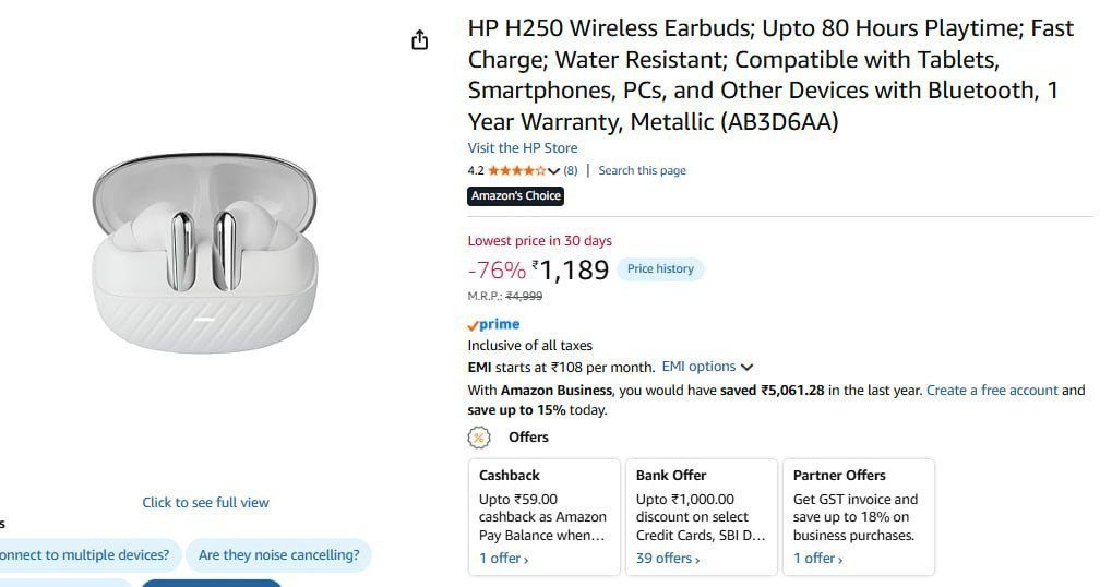Hp H250 Wireless Earbuds 1189