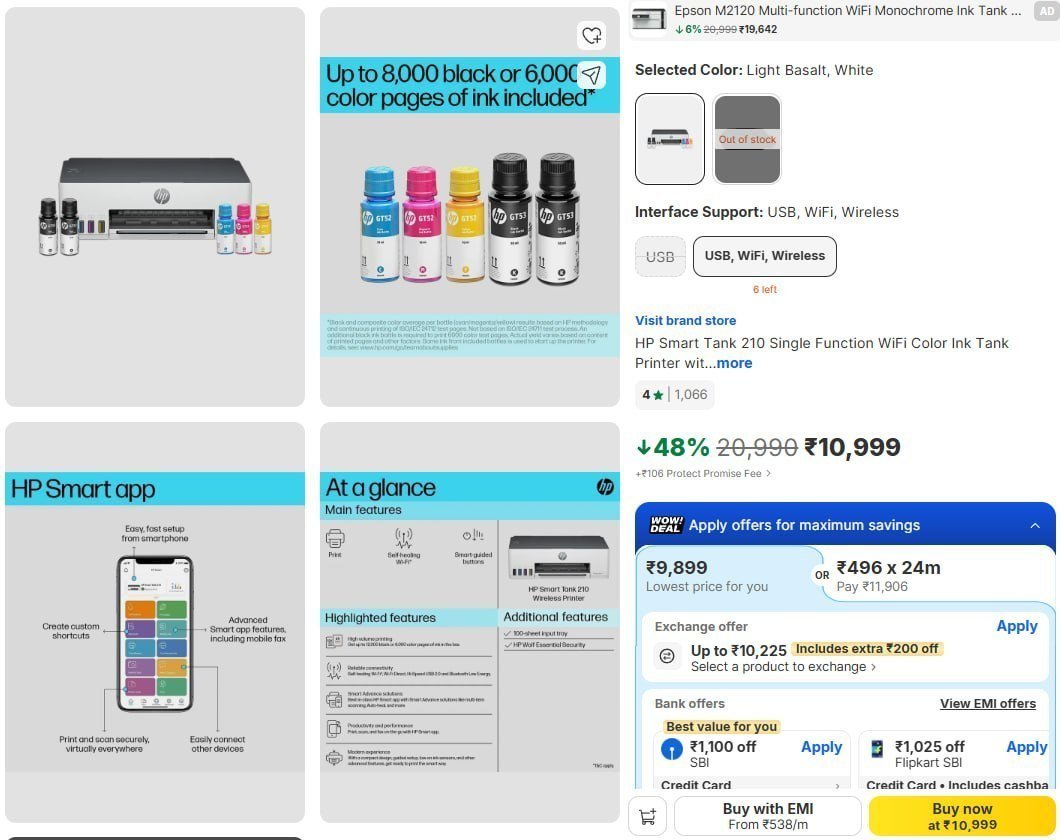 Hp Smart Tank 210 Single Function Wifi Color 10999