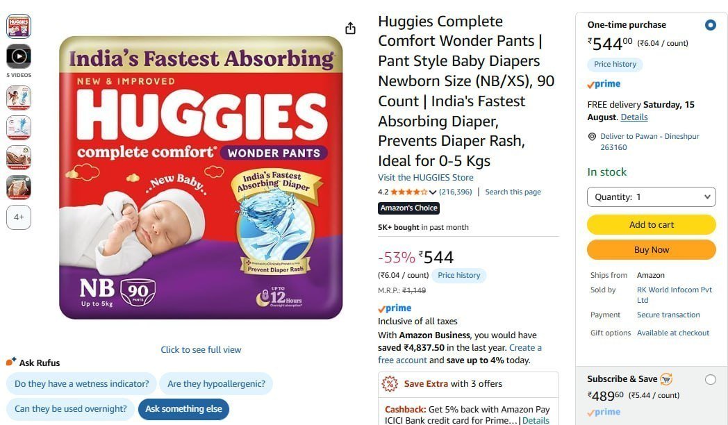 Huggies Baby Diapers 90pcs 544