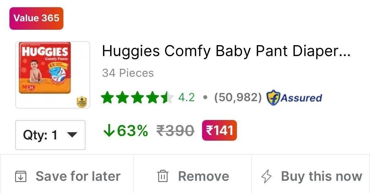 Huggies Comfy Baby Pant Diapers -m (34 Piece)