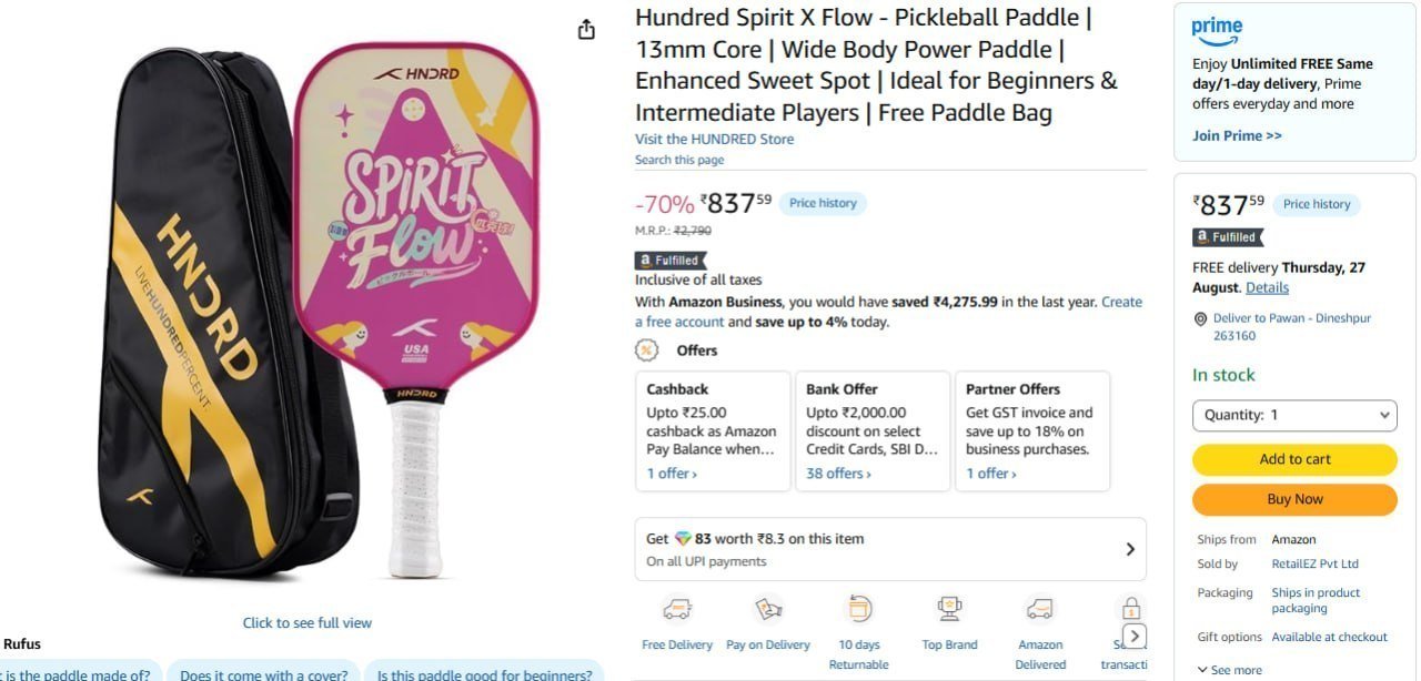 Hundred Pickleball Paddle For 837