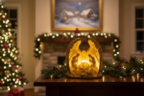 Illuminated Angel Wings Holy Family Led Tea L