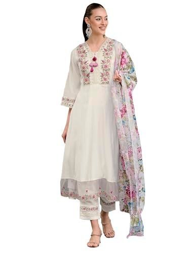 Indo Era Women S White Embroidered Silk Blend