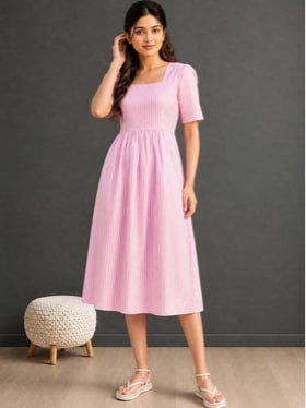 Indovastra Striped A-line Midi Dress 662 Mrp 1 999
