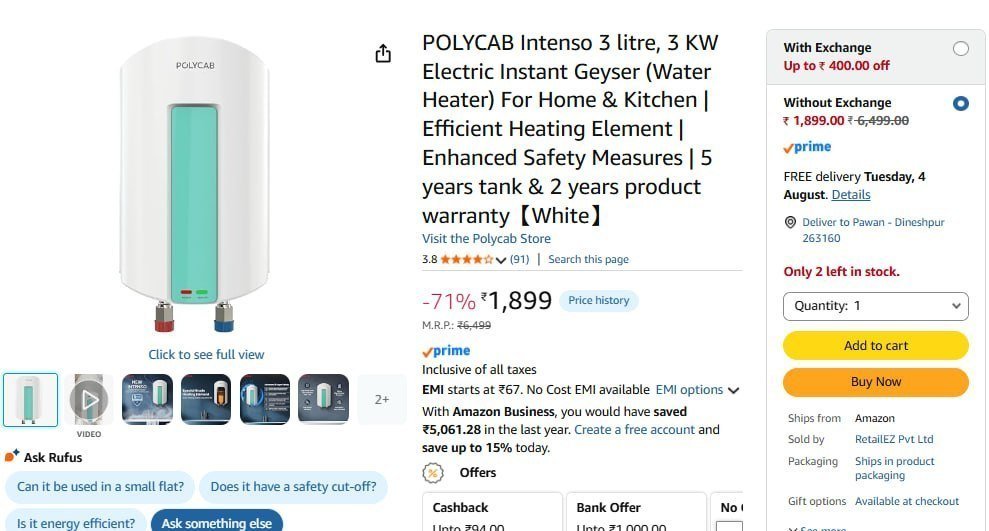 Instant Geyser 3 Ltr 1899