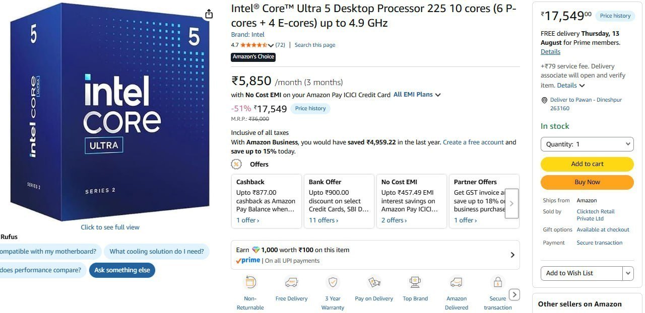 Intel Core Ultra 5 Desktop Processor 17k