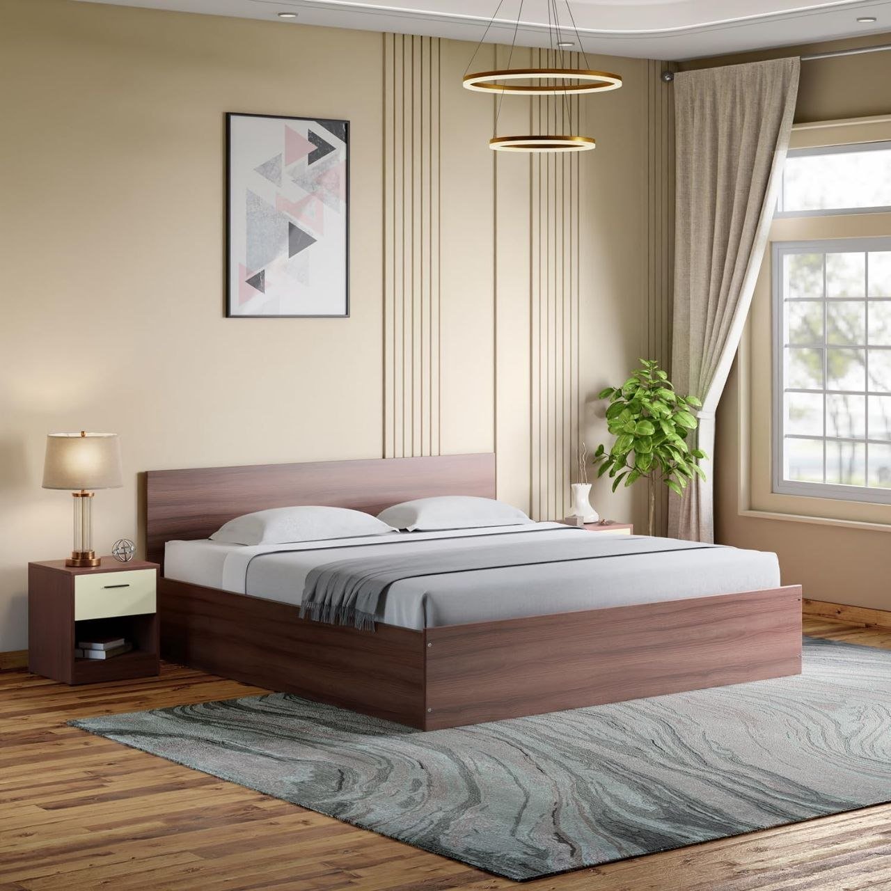 Interio Queen Size Engineered Wood Bed With Box St
