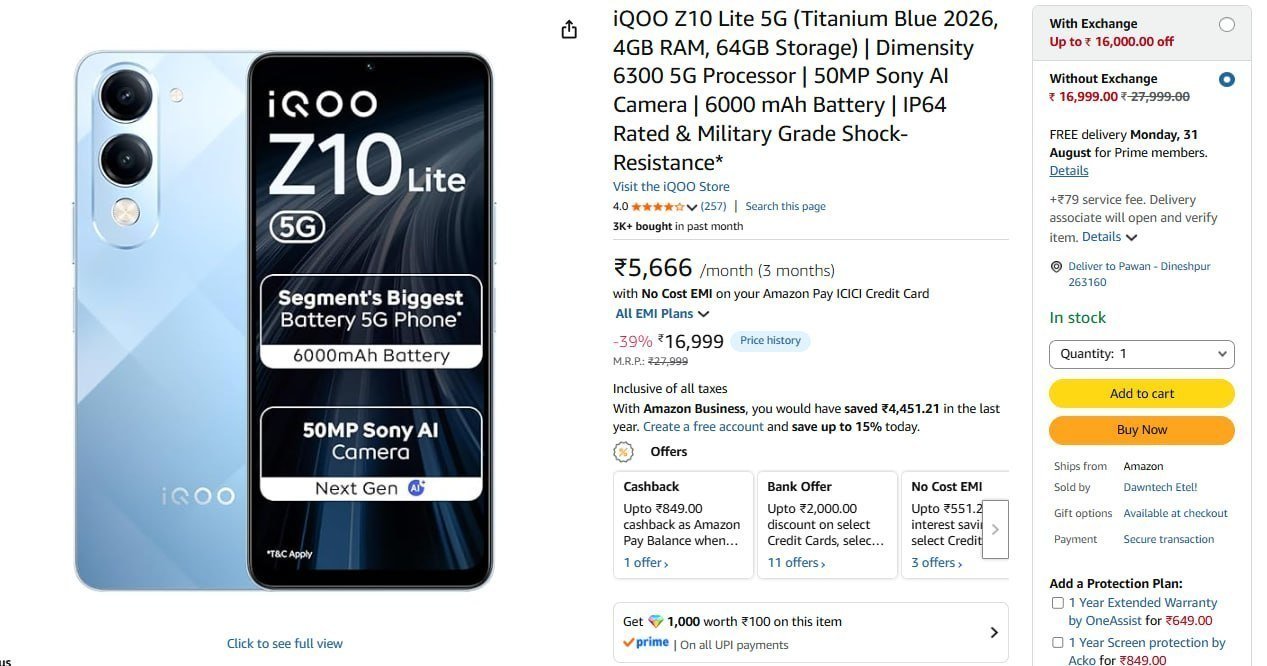 Iqoo Z10 Lite 5g (4gb 64gb) 14724 (effectivel