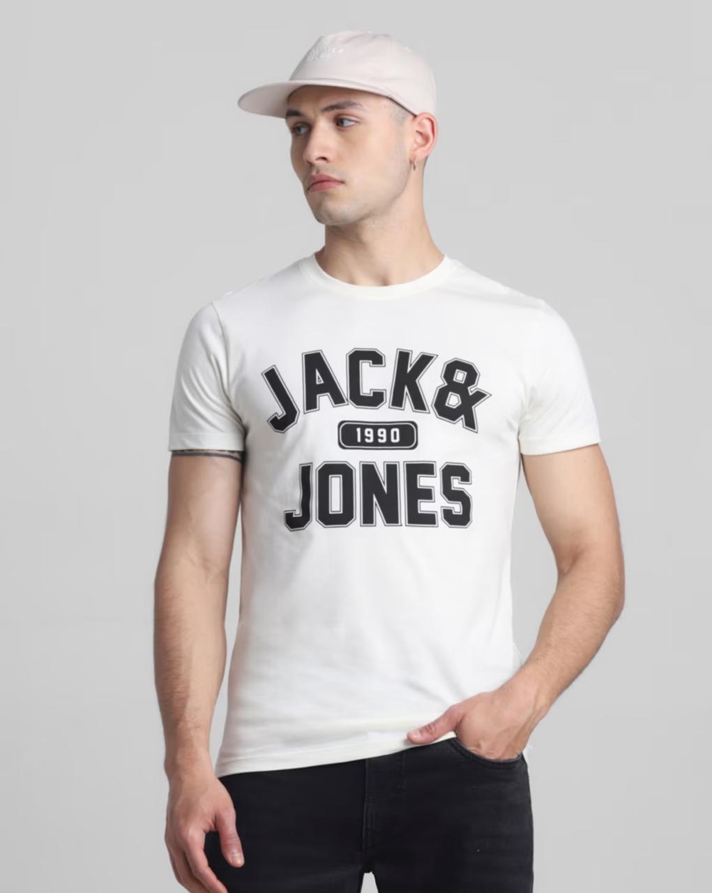 Jack Jones Men Brand Print Slim Fit Crew-neck T-sh