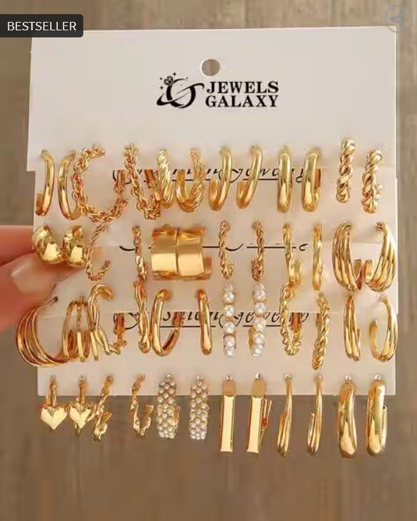 Jewels Galaxy Women Set Of 24 Gold-plated Hoop Ear