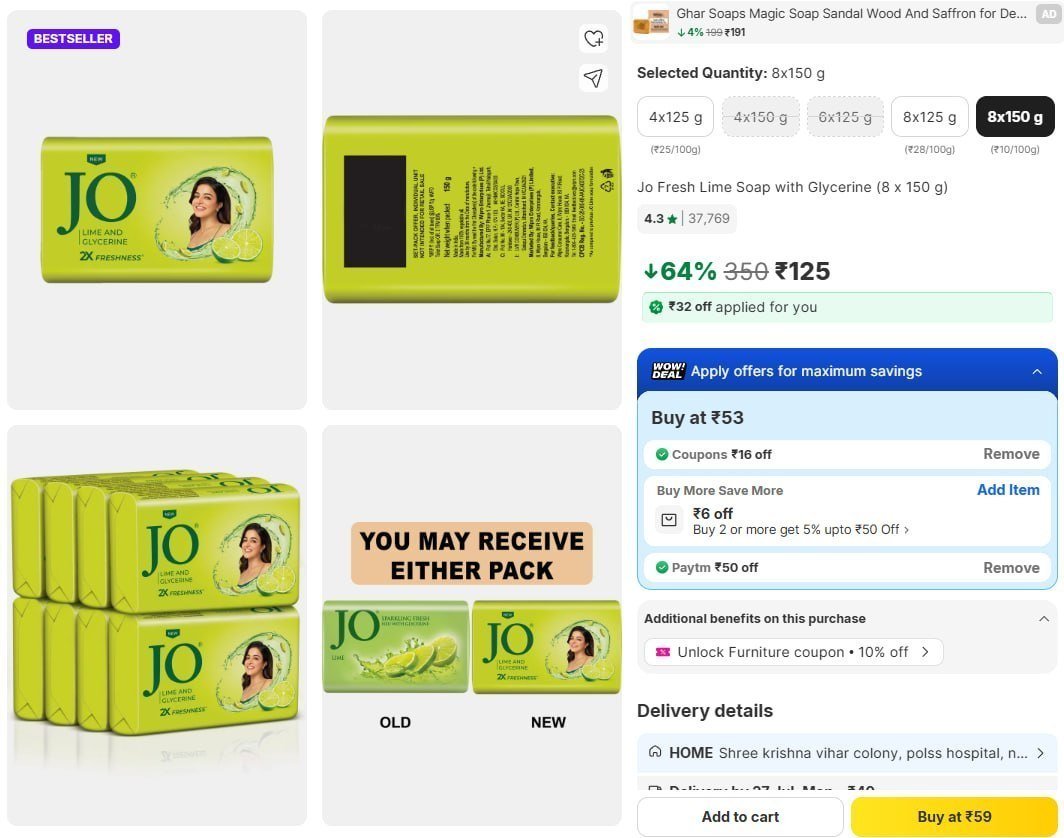 Jo Soap (8x150g) 125buy 2 Qty For Delivery