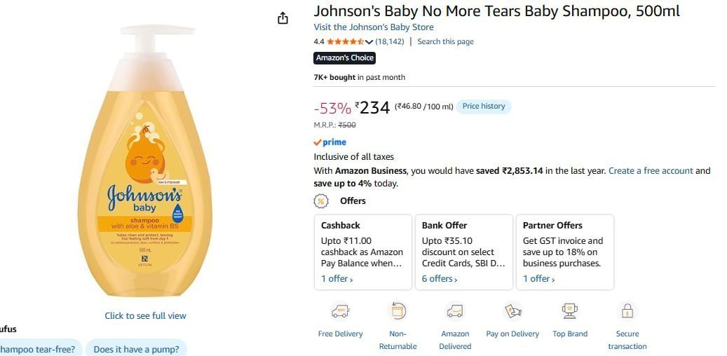 Johnson Baby Shampoo 500ml 234