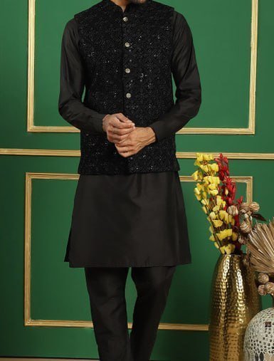 Jompers Sequin Embroidered Mandarin Collar Velvet 