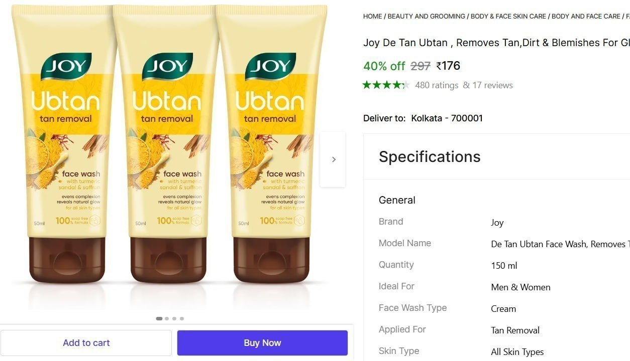 Joy De Tan Ubtan Face Wash 150 Ml 176