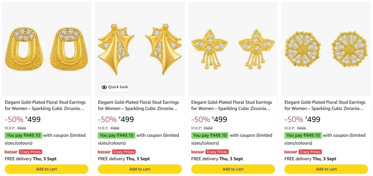 K Micro Gold Plated Earrings At Flat 499rakhi