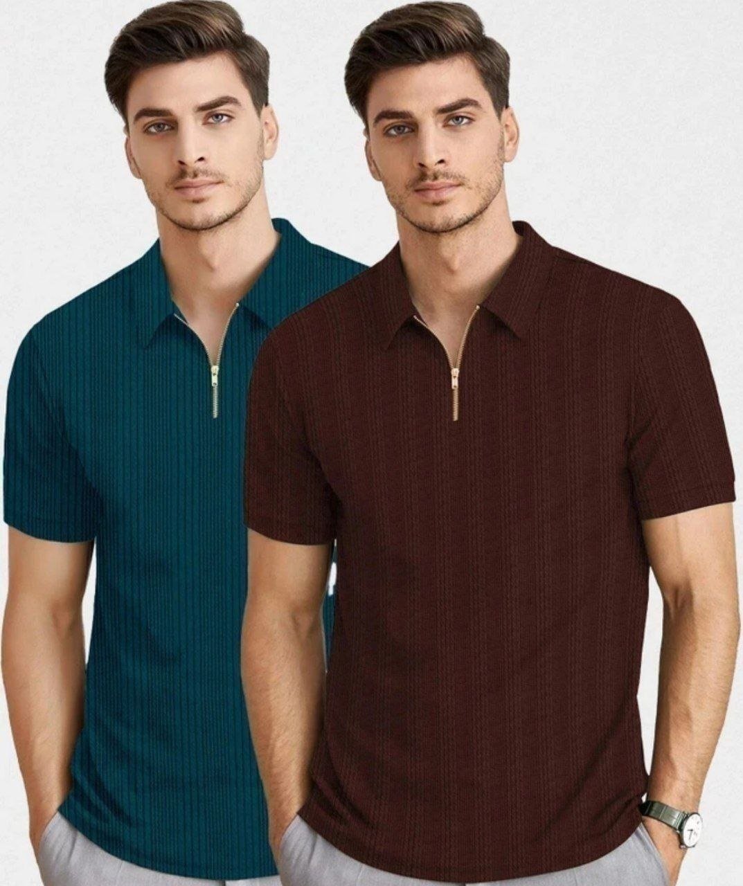 Kajaru Self Design Men Polo Neck Dark Green Brown 