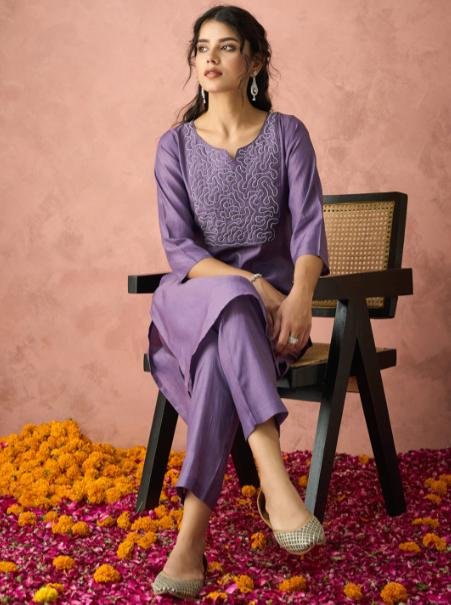 Kalini Embroidered Thread Work Straight Kurta With Trouser offer on Deals Heaven