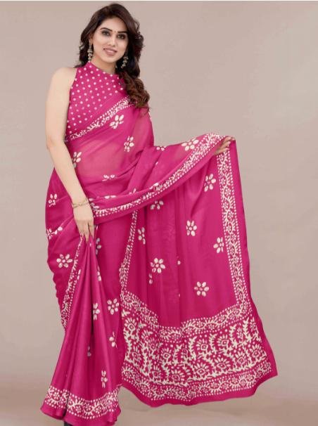 Kalini Floral Poly Chiffon Block Printed Sareedeal