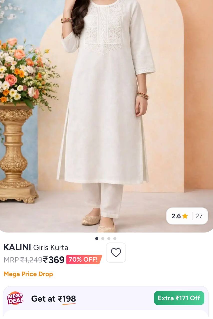 Kalini Girls Kurta 198(with )