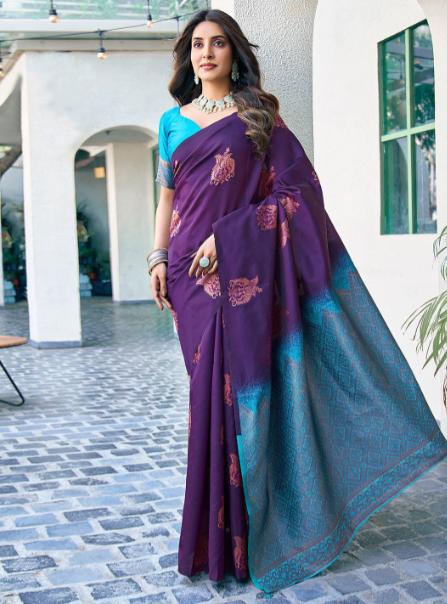 Kalini Woven Design Zari Silk Blend Saree With Blouse Piece 571