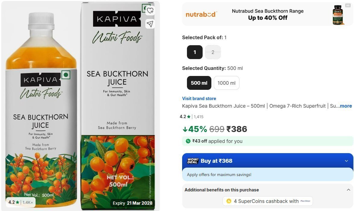 Kapiva Sea Buckthorn Juice 500ml 2 386