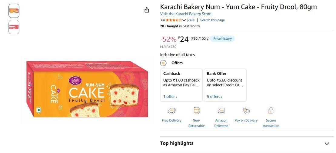 Karachi Bakery Num - Yum Cake - Fruity Drool 