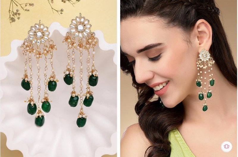 Karatcart Gold-plated Green Classic Drop Earrings 