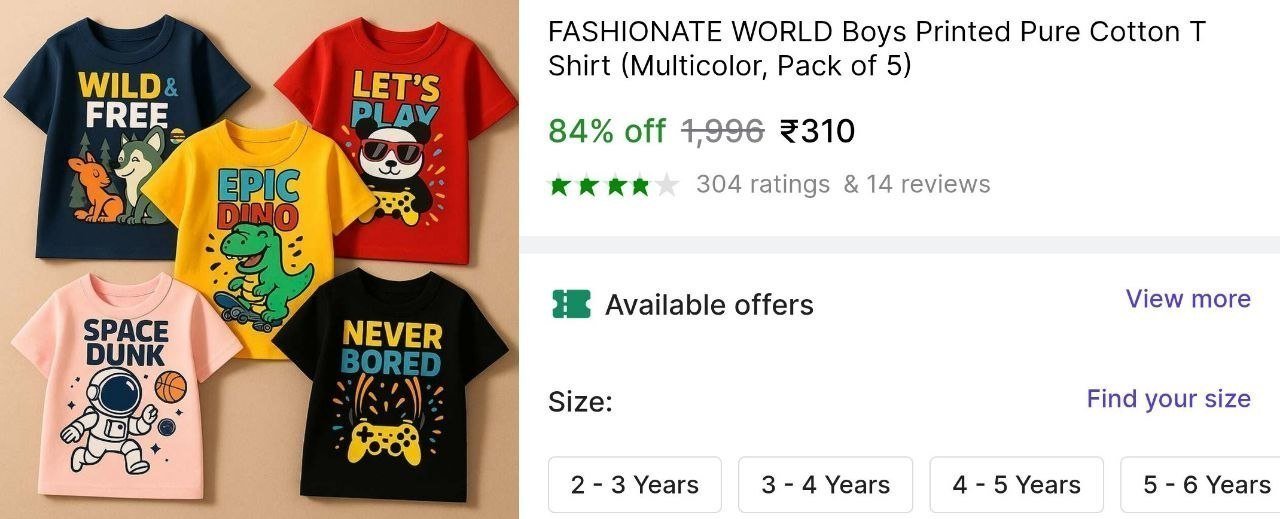 Kid S Tshirt Pack Of 5 At 310