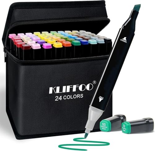 Kliffoo Dual Tip Colorful Art Markers 24 Colo