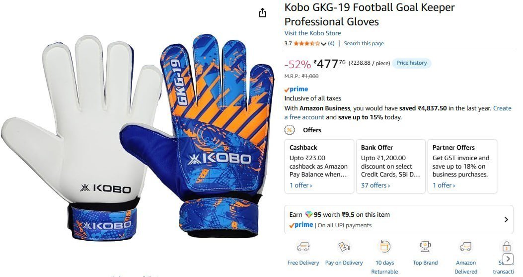 Kobo Football Goal Keeper Professional Gloves 477