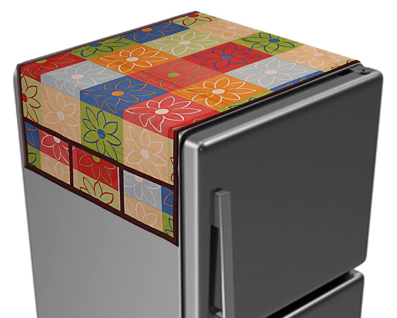 Kuber Industries Multi Floral Print Fridge Cover With Side Pockets 199