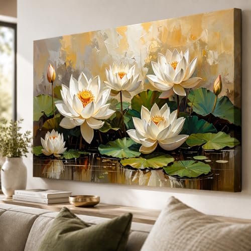 Kunjcart White Lotus Wall Painting Big Size (