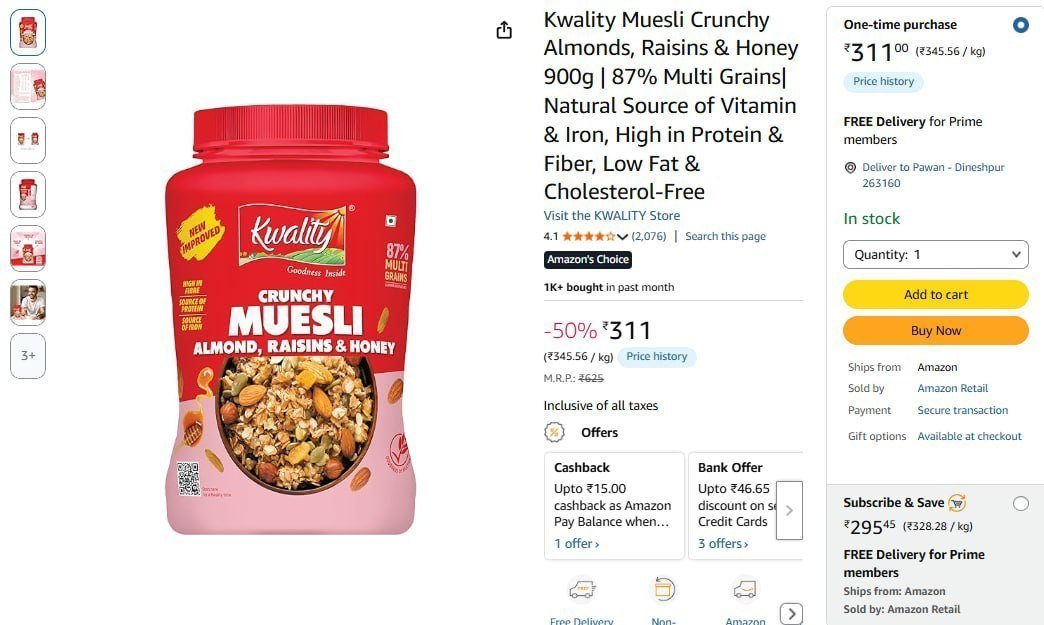 Kwality Muesli Crunchy Almonds Raisins Honey 