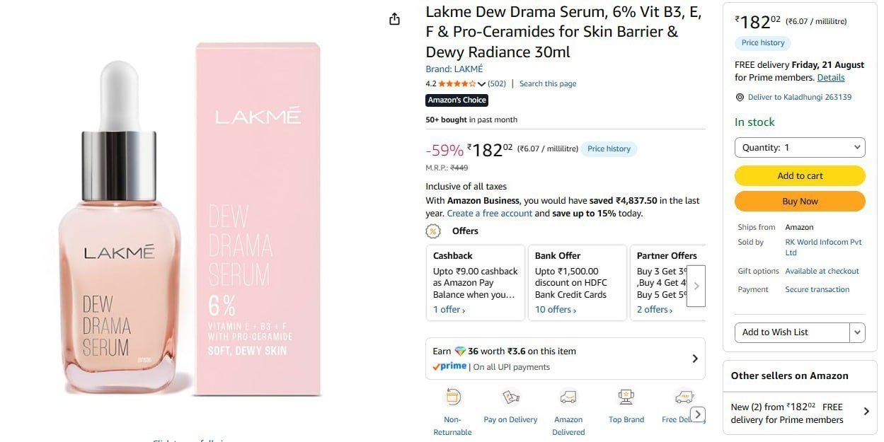Lakme Dew Drama Serum 30ml 182