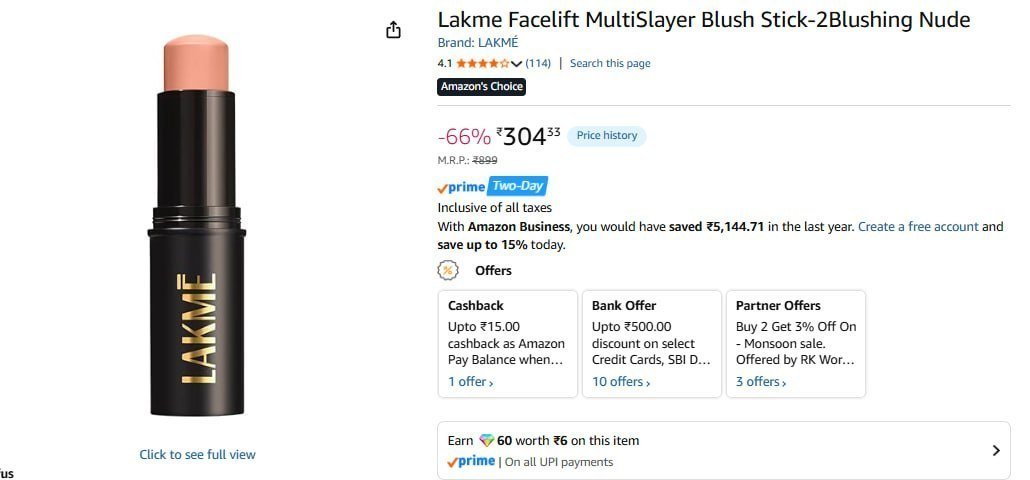 Lakme Facelift Blush Stick 304