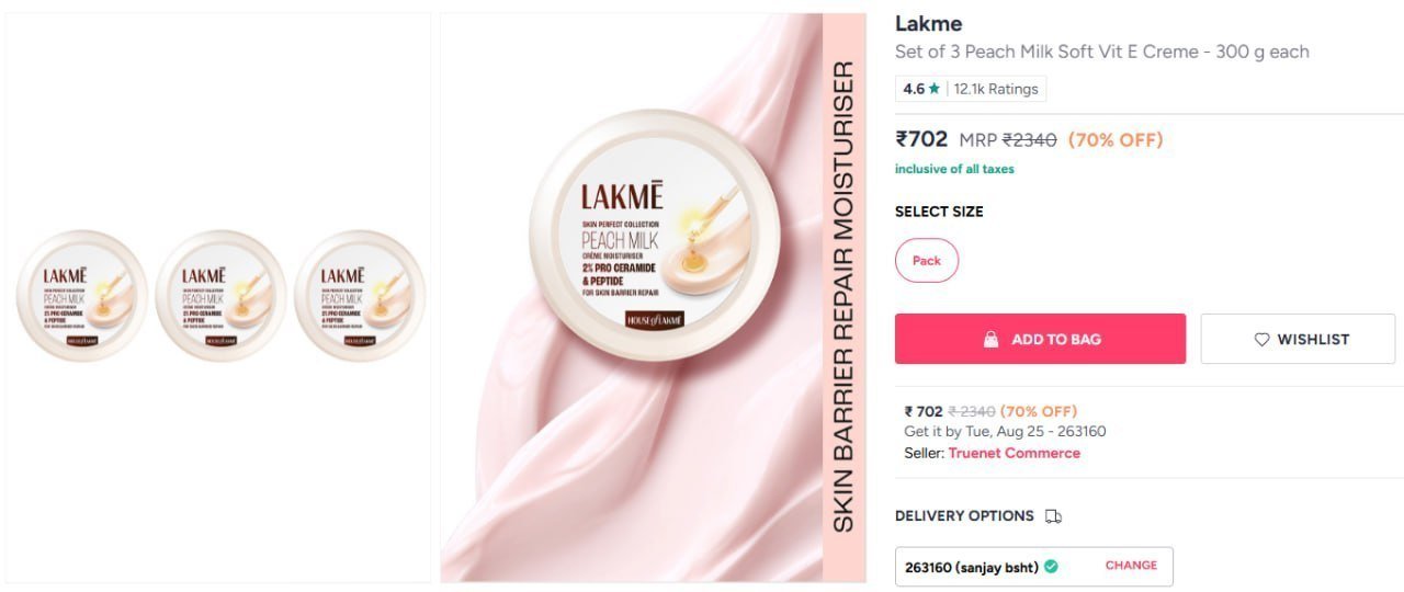 Lakme Set Of 3 Peach Milk Soft Vit E Creme - 