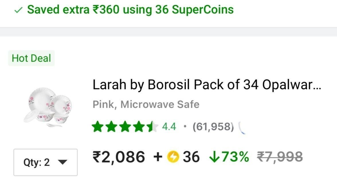 Larah By Borosil Dinner Set Of 34 (pack Of 2) 2045