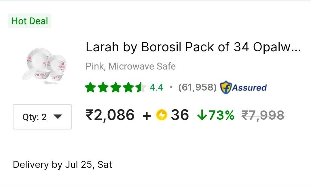 Larah By Borosil Dinner Set Of 34 (pack Of 2)