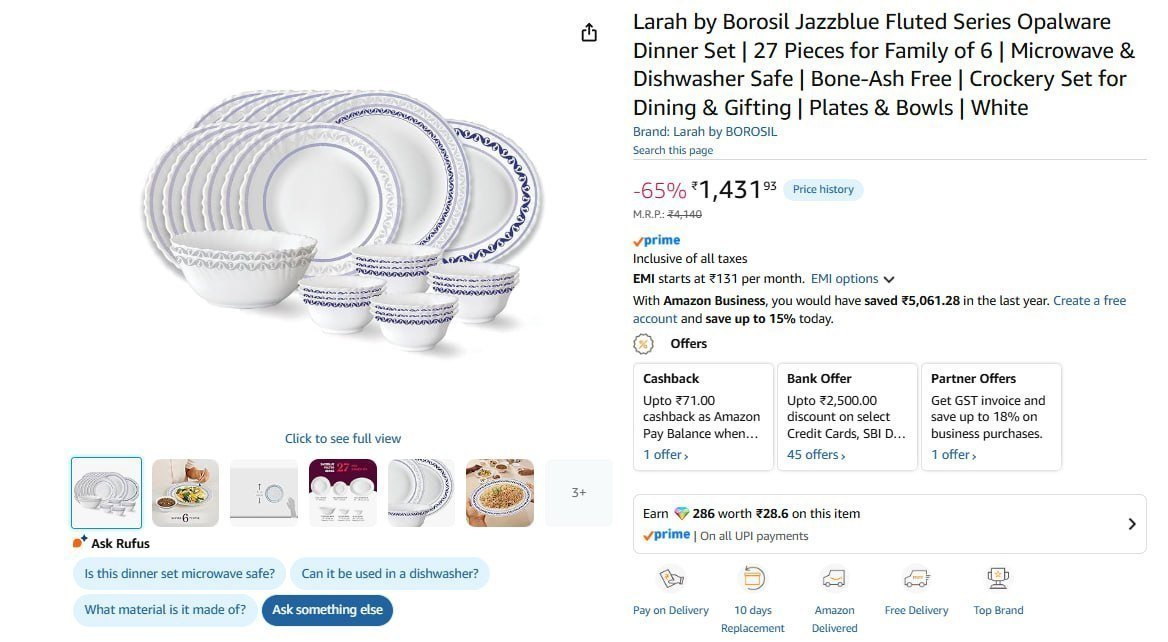 Larah By Borosil Opalware Dinner Set Of 27 14